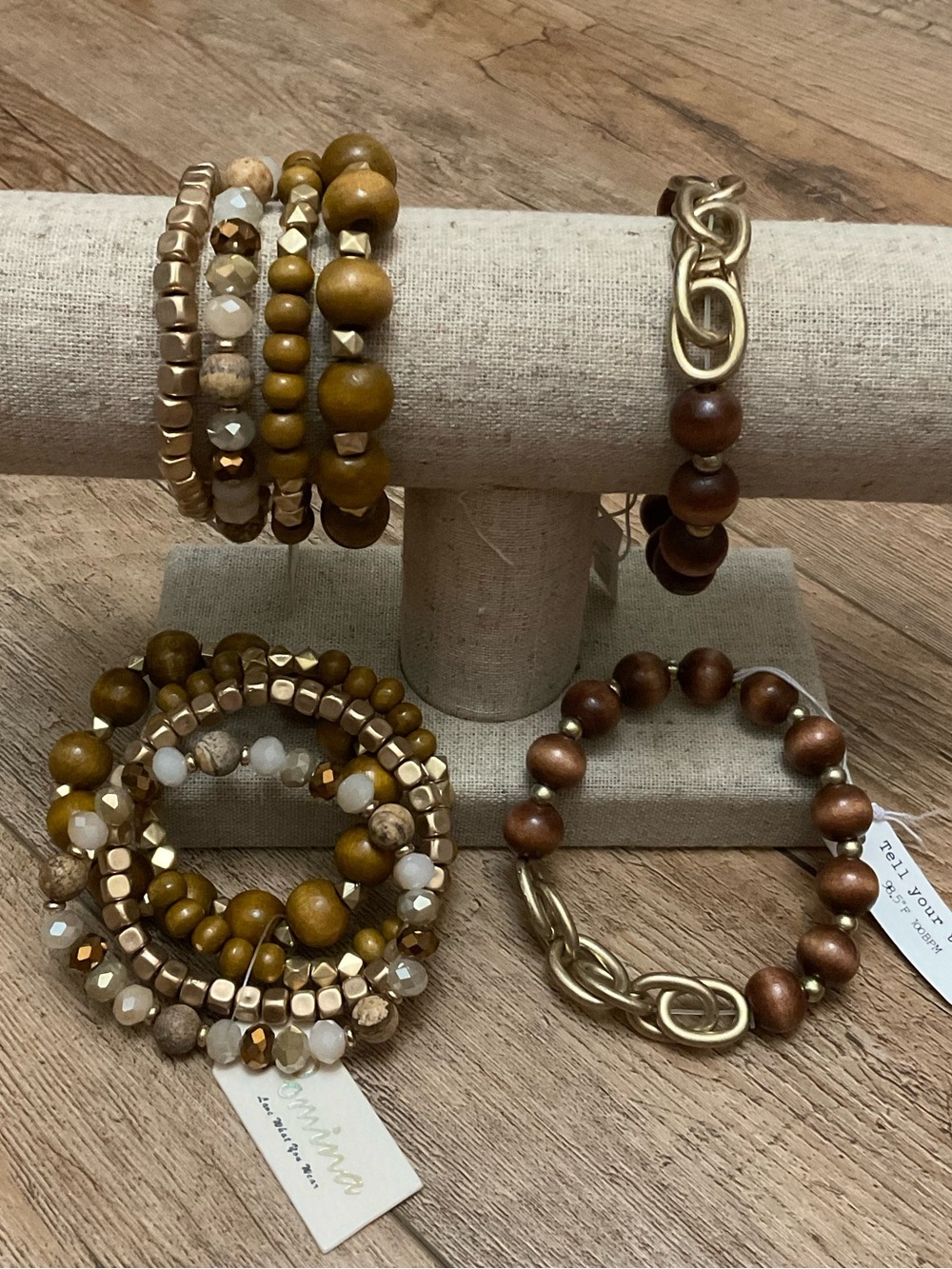 Golden Brown Beaded Stackable Bracelet Stacks and Single Bracelet Bundle